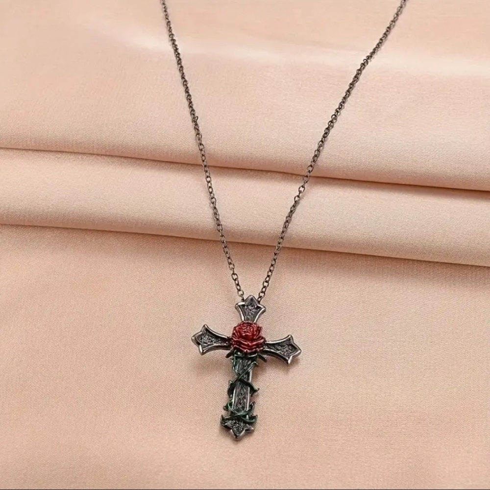 Fashionable Charming Red Rose🌹 Cross Pendant Necklace